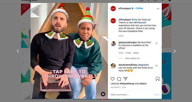 Engaging Christmas post example on Office Depot's Instagram page