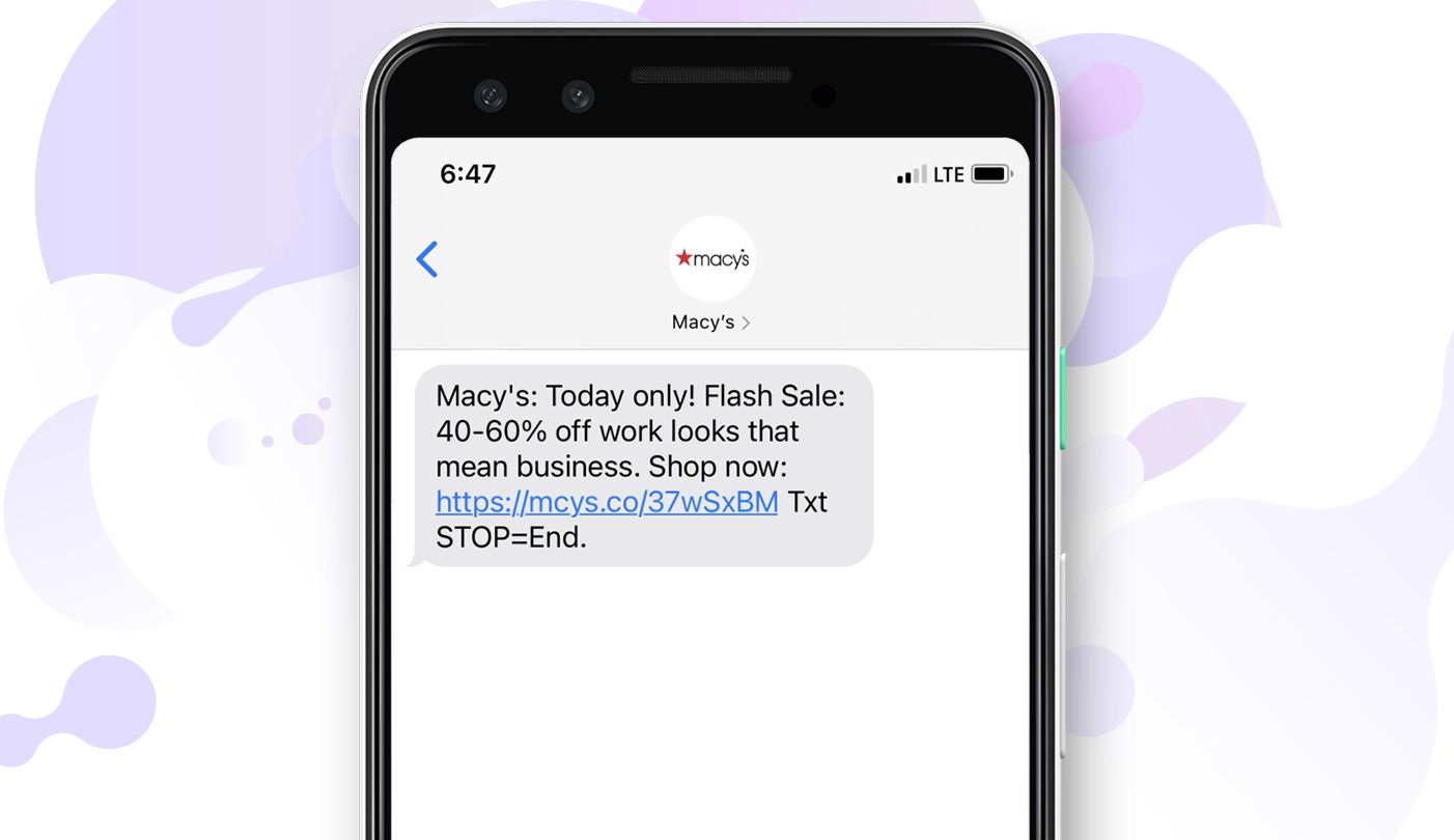 Macy's promotional message (SMS marketing)