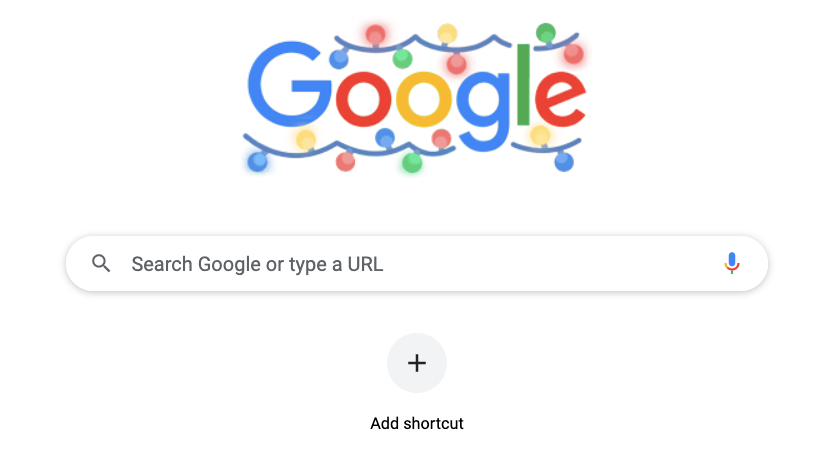 Google logo covered in Christmas lights 2021